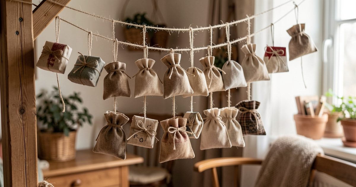 Ručně vyrobený adventní kalendář z malých balíčků
